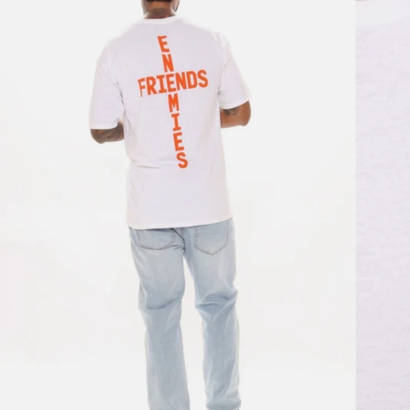 FashionNovaMen white short sleeve graphic tee 'Fake Friends Real Enemies' Med. - Picture 2 of 7